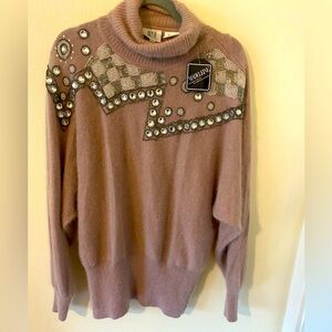 New with tags yet vintage pink/mauve embellished angora sweater - size Large